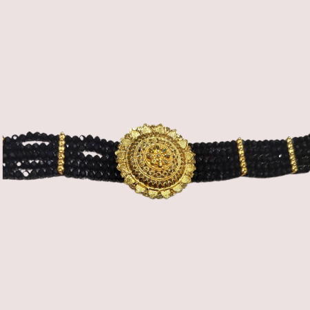 Handmade Brass Alloy Midnight Majesty Black Beaded Choker Necklace
